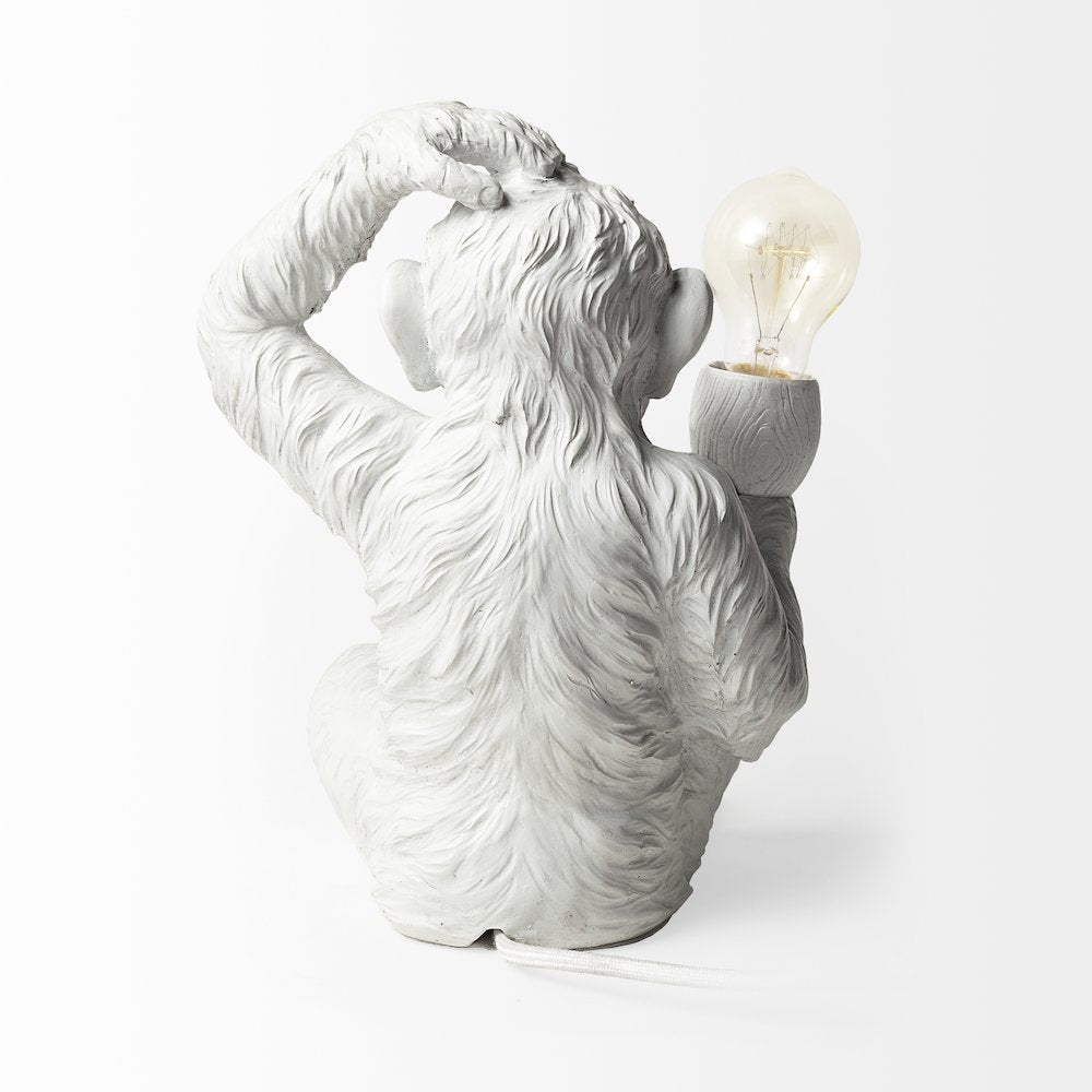 Simia (12"H) White Resin Playful Monkey Table Lamp