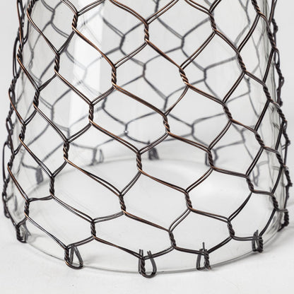 Shandra I Small Glass w/Metal Wire Snakeskin Pattern Table Candle Holder