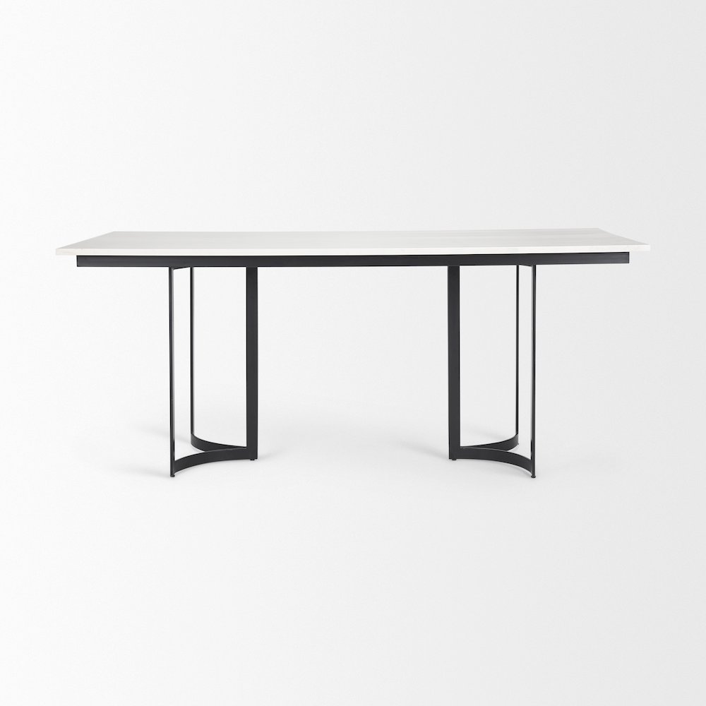 Tanner 71L x 35W Rectangular White Marble Metal Base Dining Table