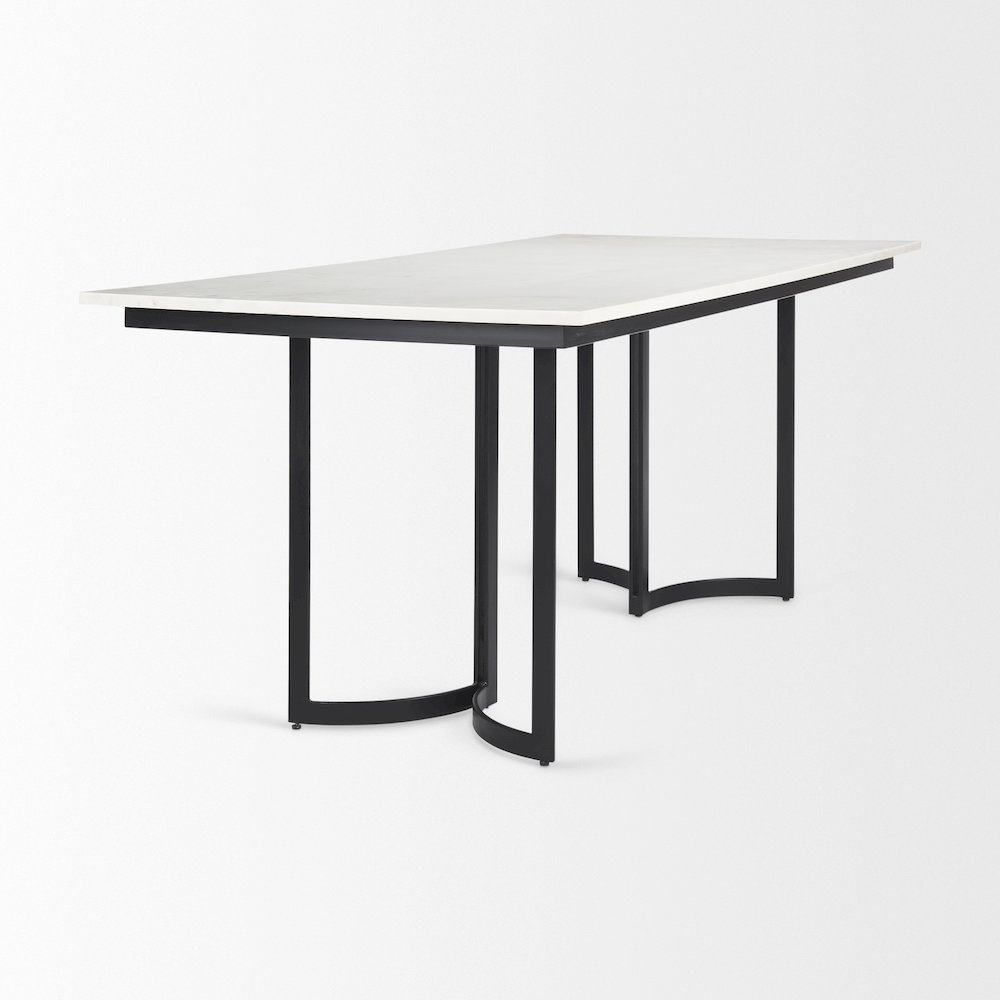 Tanner 71L x 35W Rectangular White Marble Metal Base Dining Table