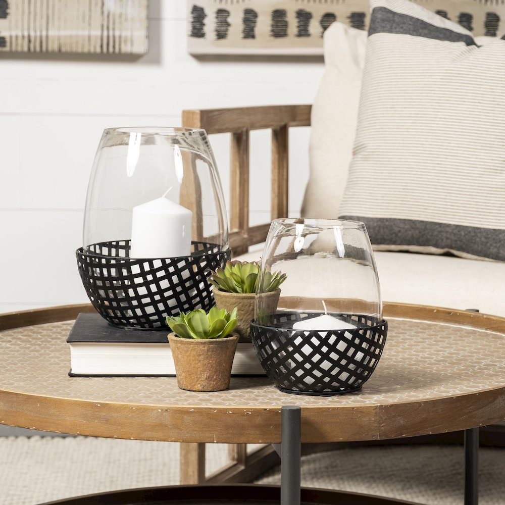 Reena I Small Black Woven Metal Base Table Candle Holder