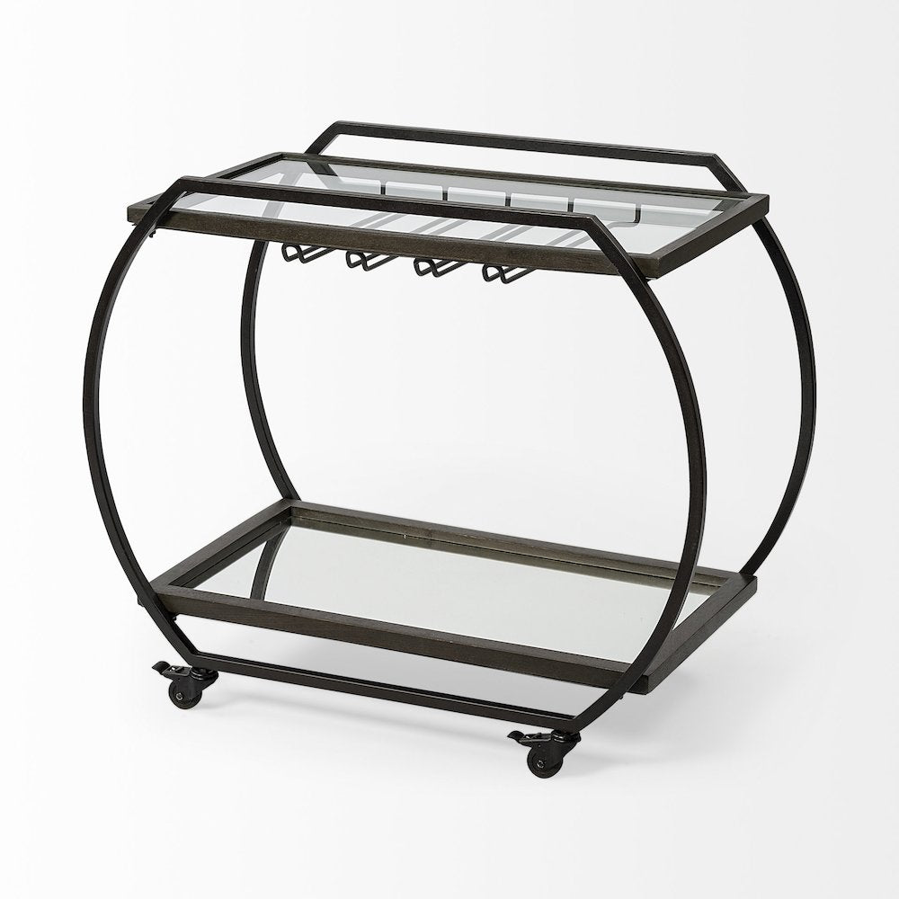 Chriselle Black Metal And Glass Two Tier Bar Cart