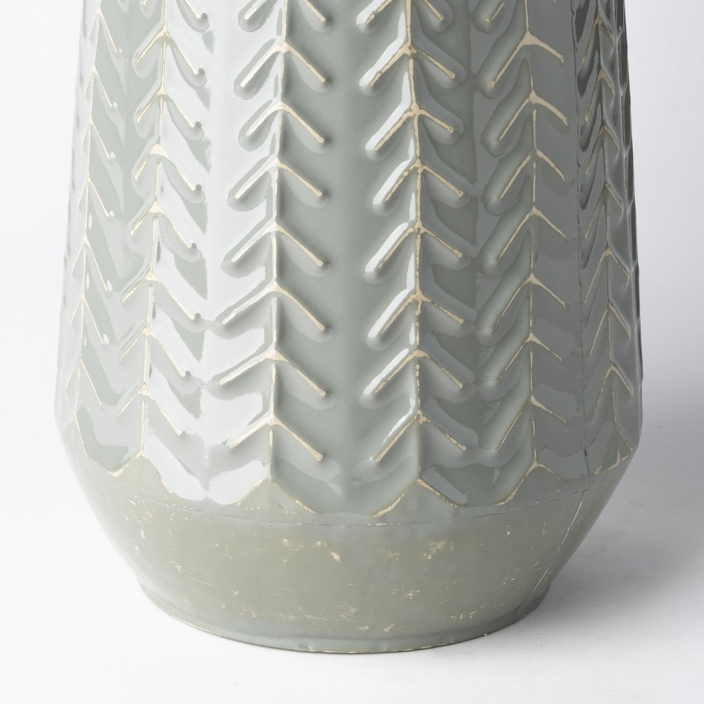 Gemma III Metal Glossy Green/Gray Chevron Vase