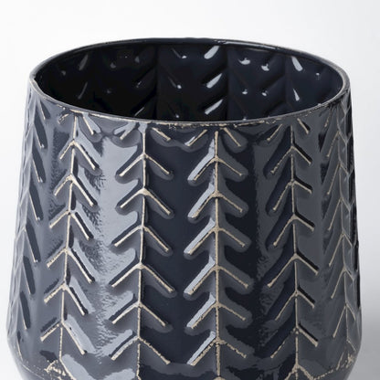 Gemma I Metal Glossy Dark Blue Chevron Vase