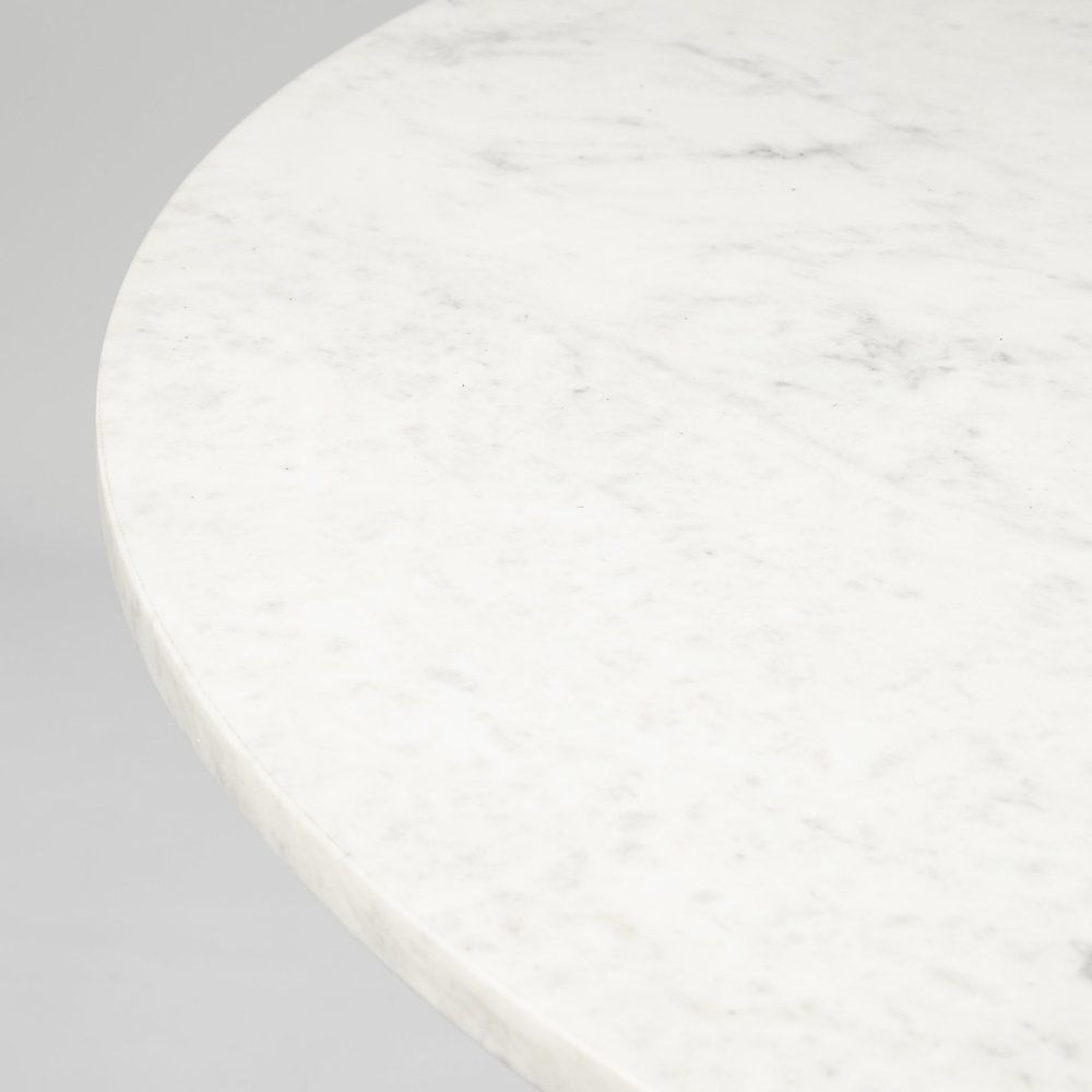 Tanner 48" Round White Marble Top Black Metal Base Dining Table