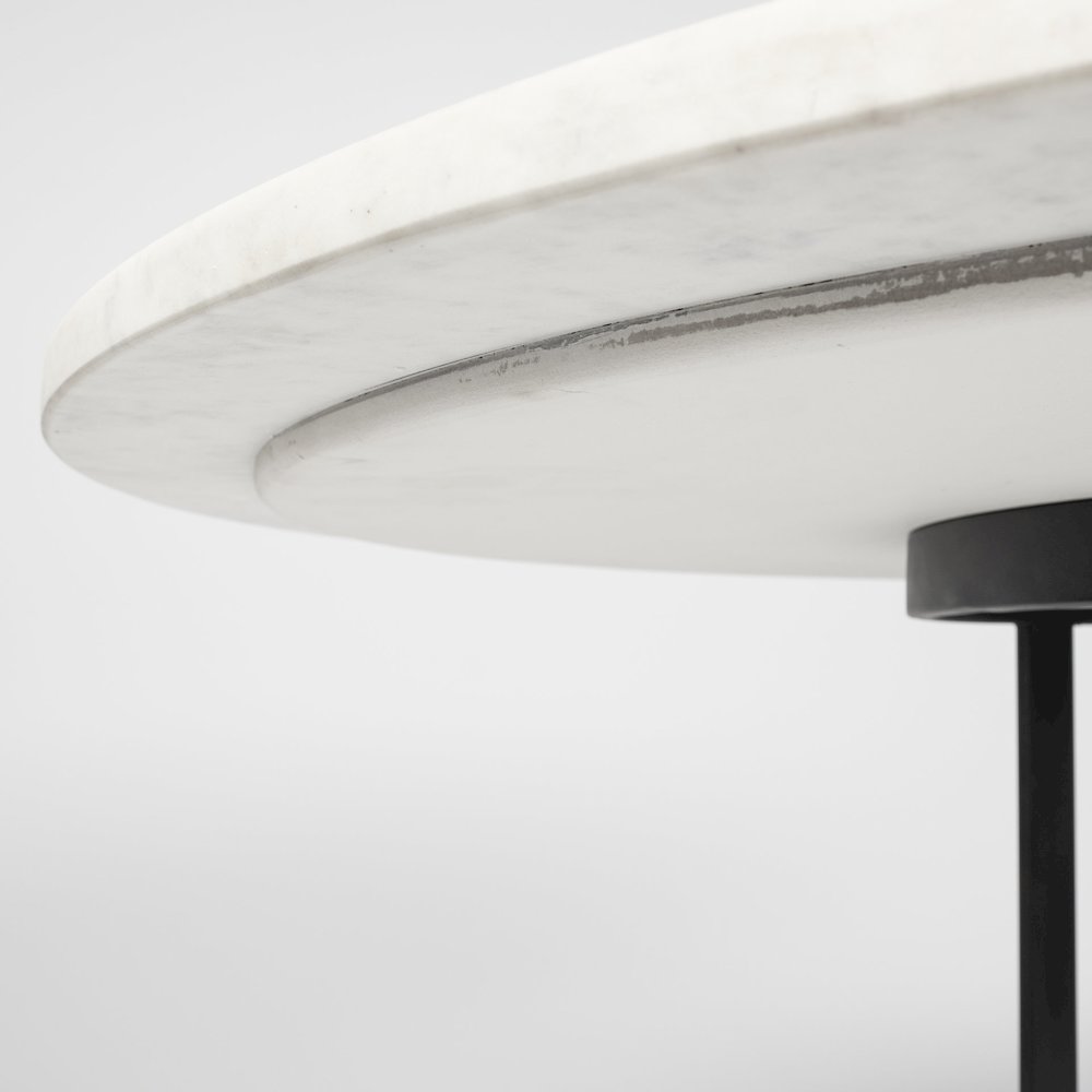Tanner 48" Round White Marble Top Black Metal Base Dining Table