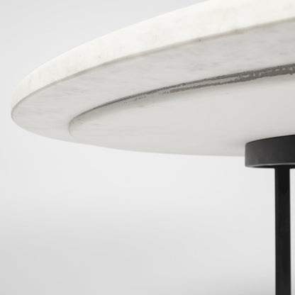 Tanner 48" Round White Marble Top Black Metal Base Dining Table