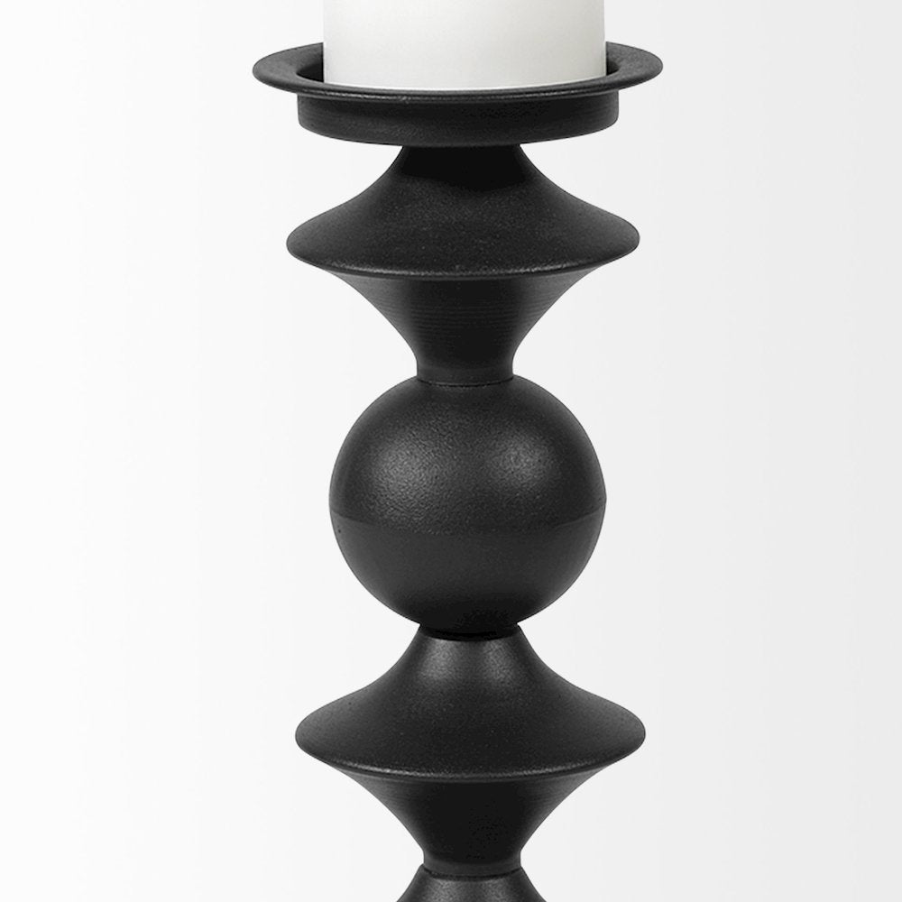 Candelero I Small Black Metal Grooved Table Candle Holder