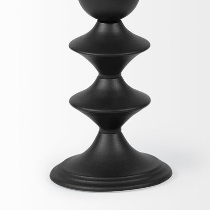 Candelero I Small Black Metal Grooved Table Candle Holder