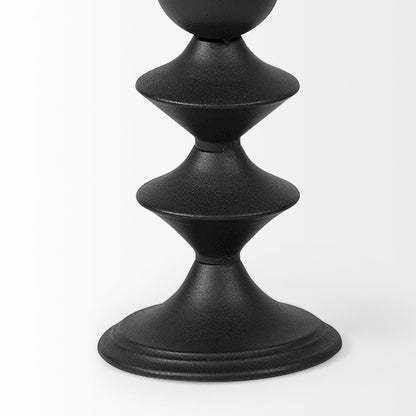 Candelero II Large Black Metal Grooved Table Candle Holder