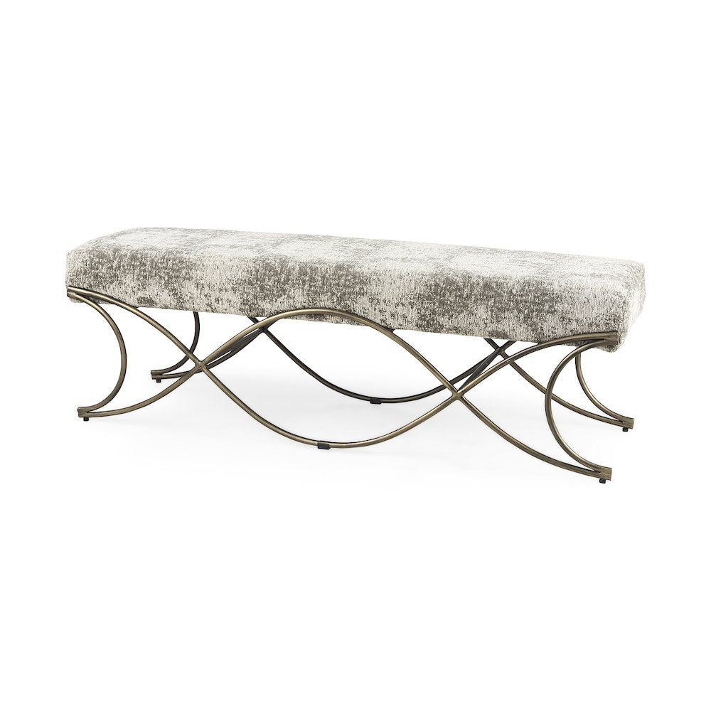 Light and Dark Gray Fabric Seat W/ Antique Gold Metal Frame Bench
