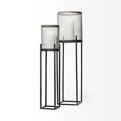 Steen Set of Two Black Meshed Metal Candle Holder Lanterns