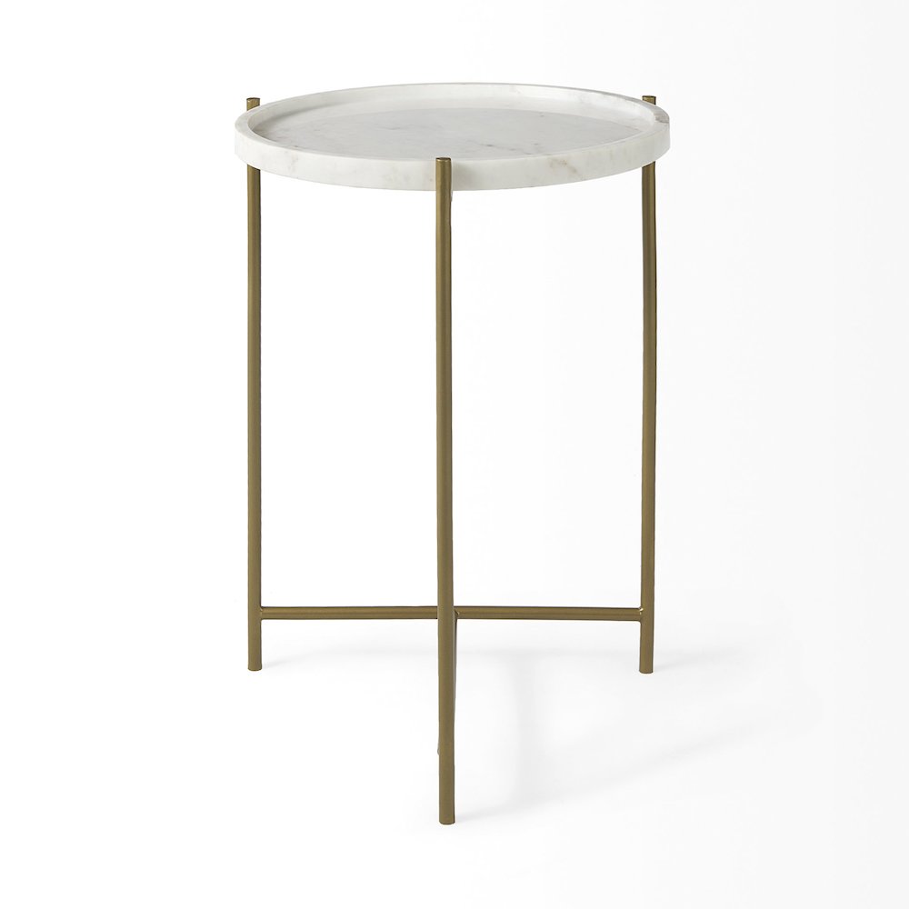 Stella 17L x 17W White Round Marble Top W/Gold Base Accent Table