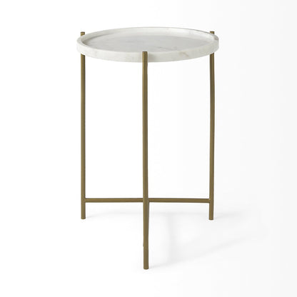 Stella 17L x 17W White Round Marble Top W/Gold Base Accent Table