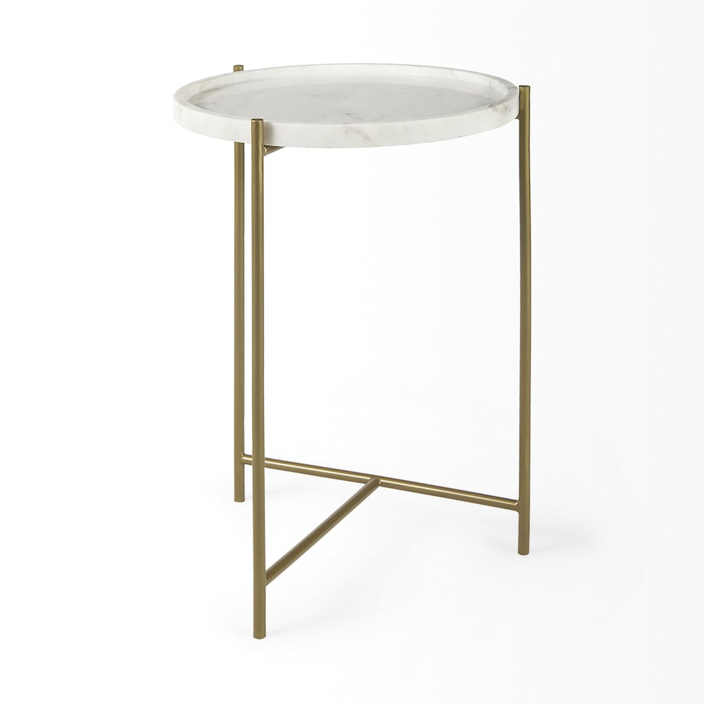 Stella 17L x 17W White Round Marble Top W/Gold Base Accent Table