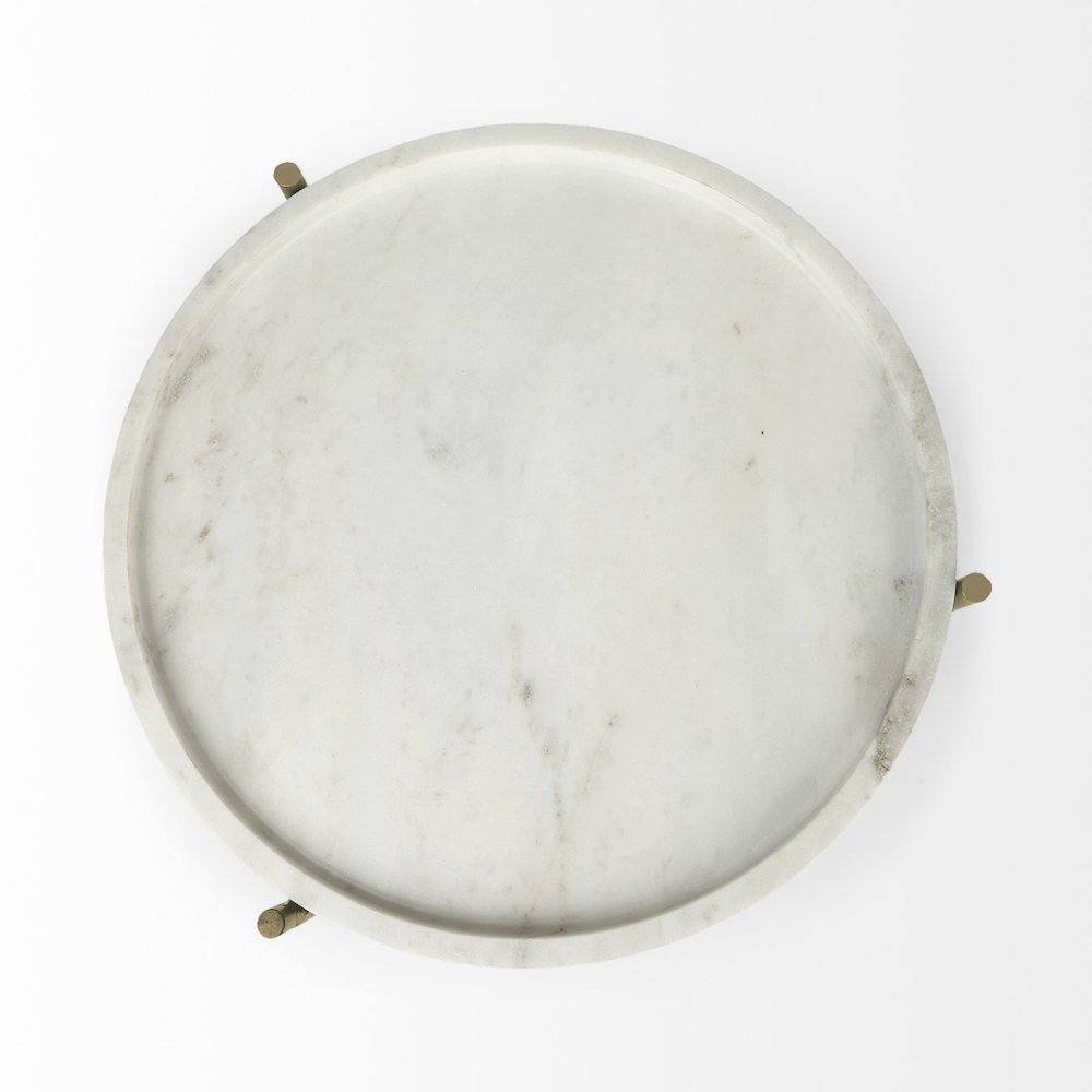 Stella 17L x 17W White Round Marble Top W/Gold Base Accent Table
