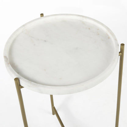 Stella 17L x 17W White Round Marble Top W/Gold Base Accent Table