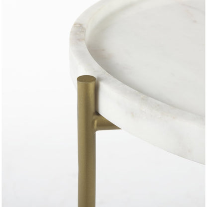 Stella 17L x 17W White Round Marble Top W/Gold Base Accent Table
