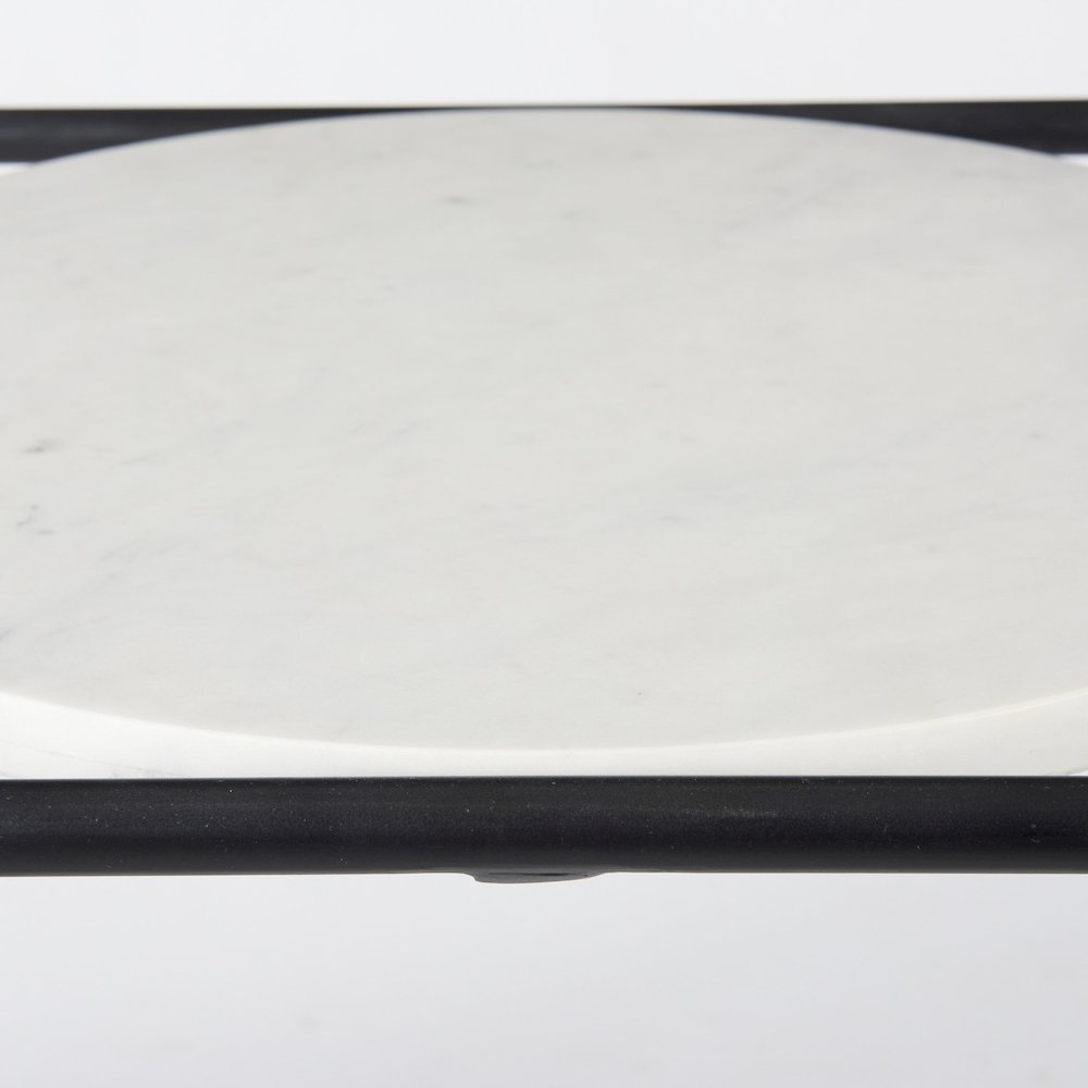 Austen 20L x 20W x 22H Round White Marble Top W/ Black Metal Frame Side Table