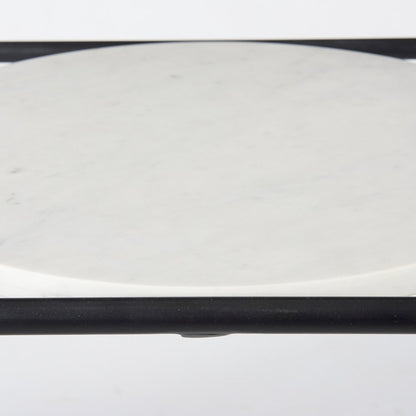 Austen 20L x 20W x 22H Round White Marble Top W/ Black Metal Frame Side Table
