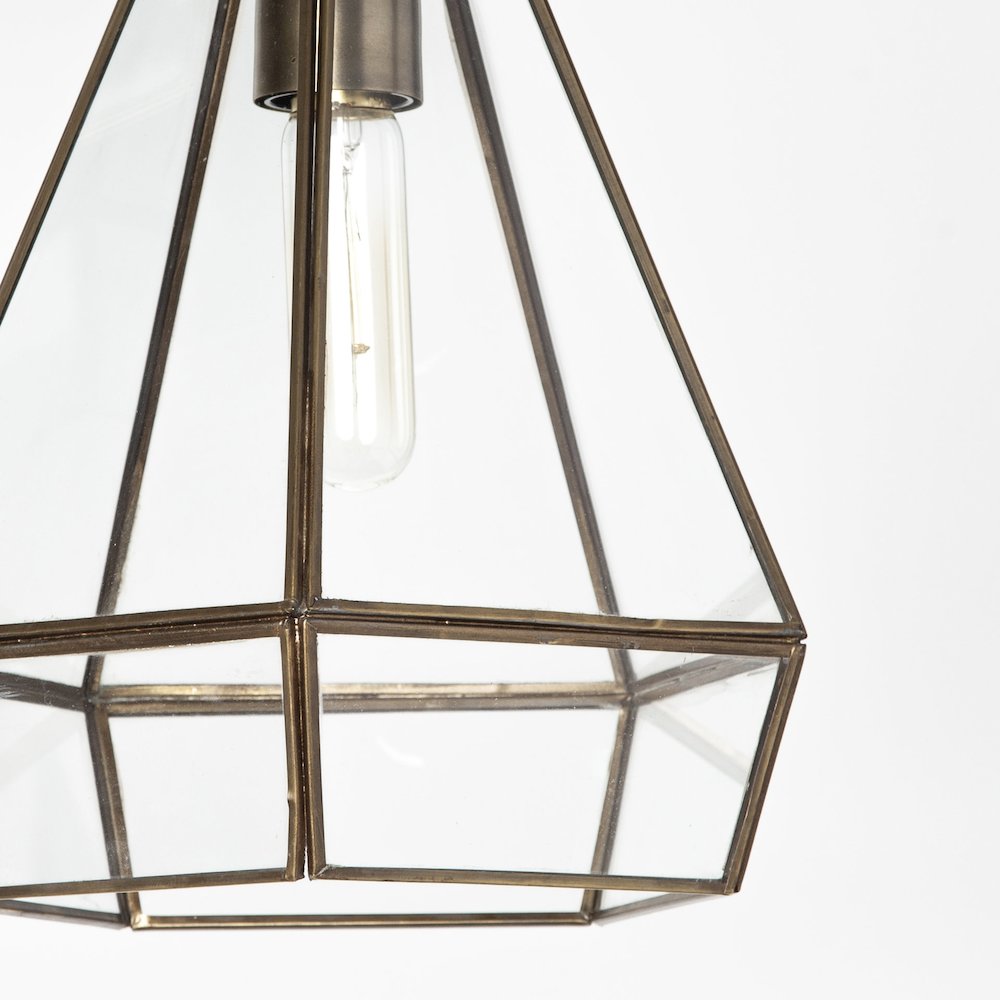 Prima 9.5x12.5 Gold Metal and Glass Pyramid Pendant Light