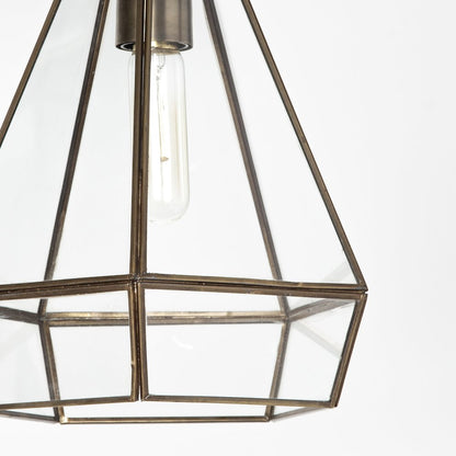 Prima 9.5x12.5 Gold Metal and Glass Pyramid Pendant Light