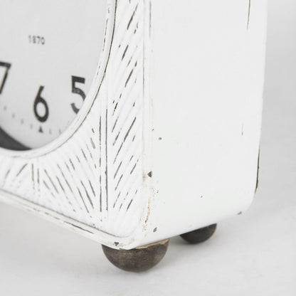 Karl 8.0L x 2.8W x 8.8H Rustic White Iron Rounded Square Table Clock
