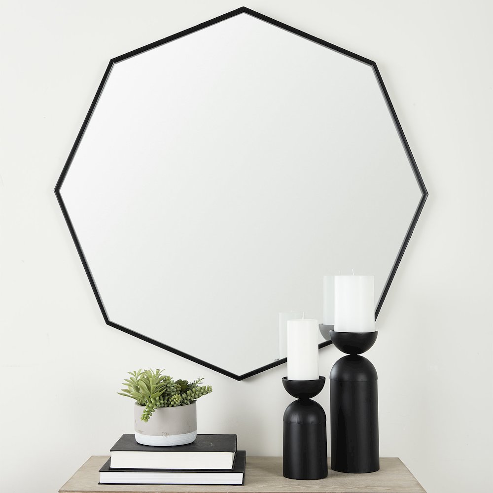 Helix 37" Octogon Black Metal Frame Mirror