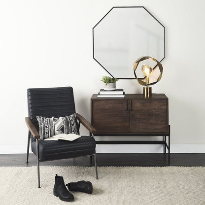 Grosjean Black Leather Wrap Metal Frame Accent Chair