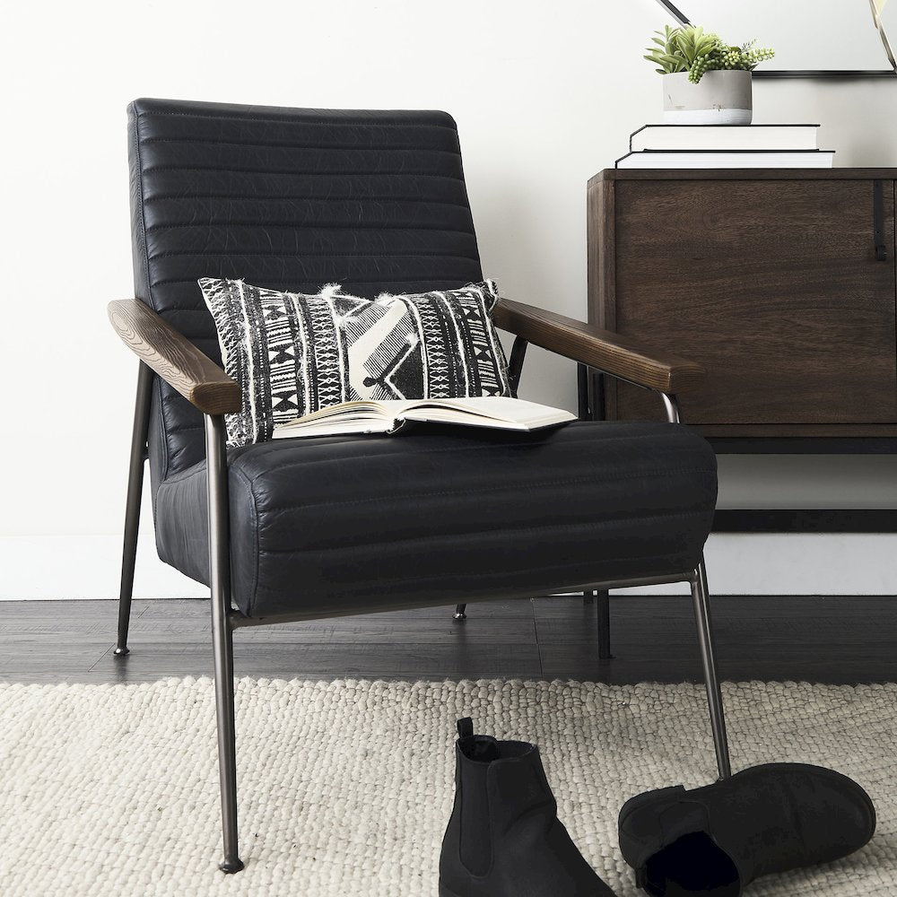 Grosjean Black Leather Wrap Metal Frame Accent Chair
