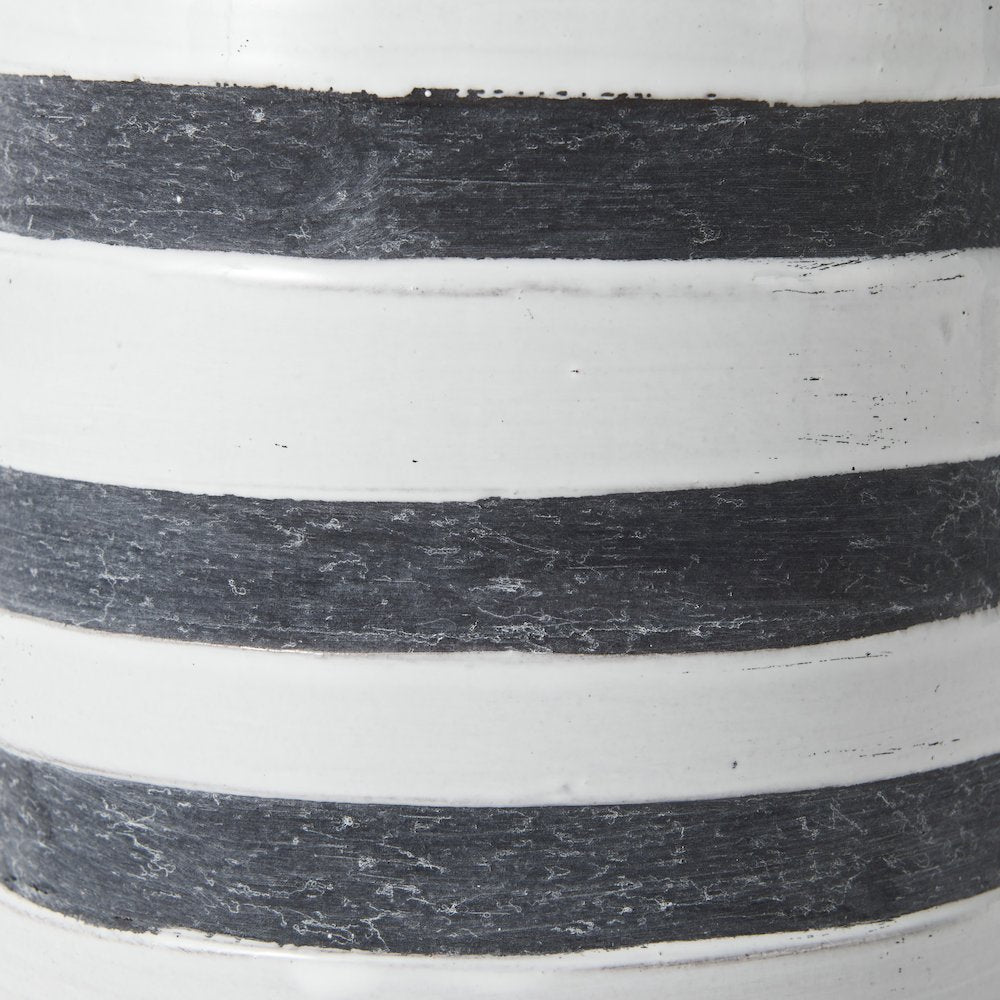 Harmon II  Large White w/ Charcoal Stripes Ceramic Jug