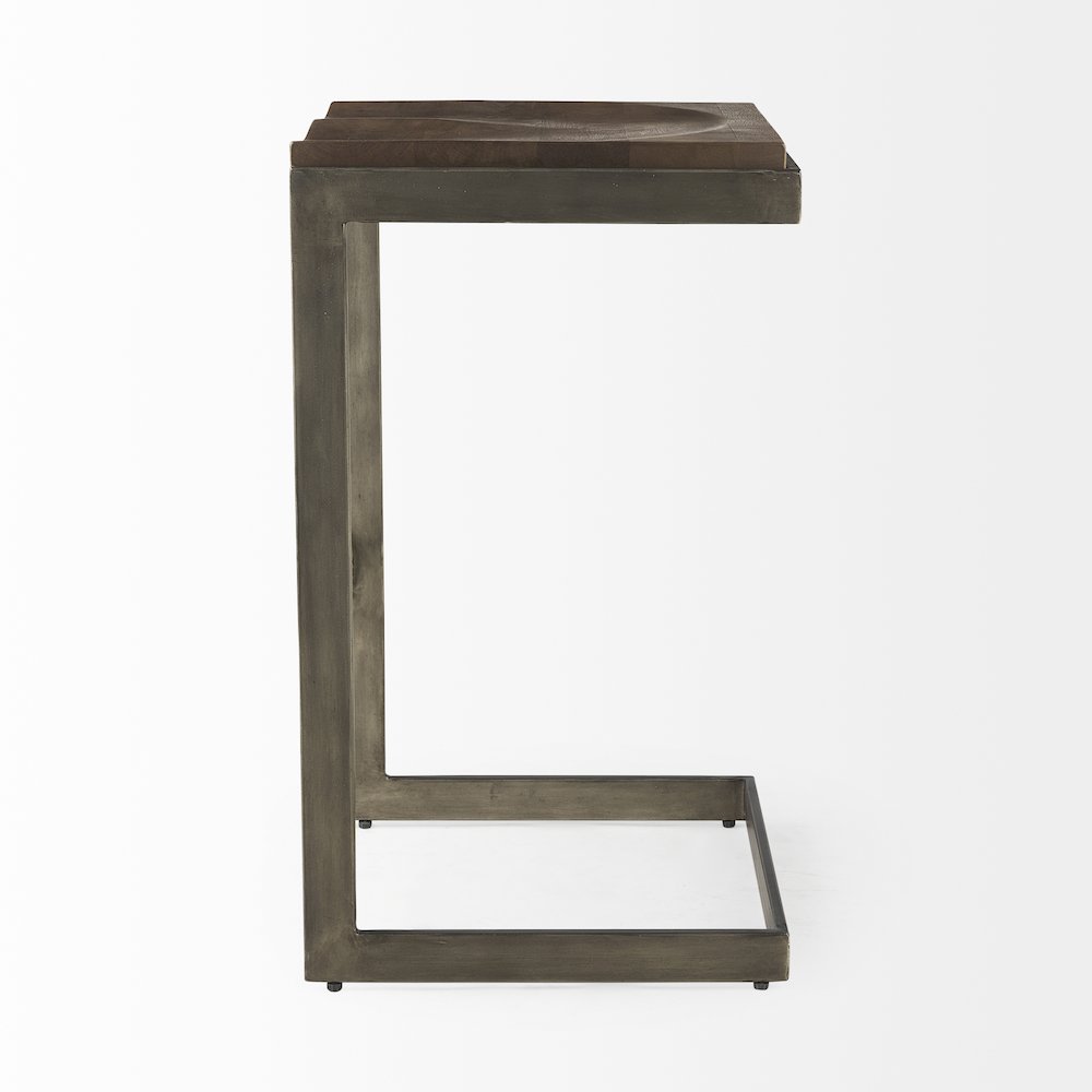 Medium Brown Wood W/ Antique Nickel Finished Metal Frame Bar Stool