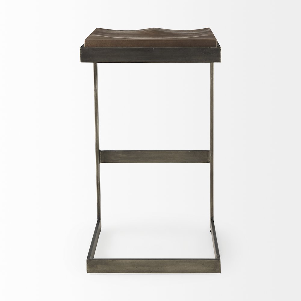 Medium Brown Wood W/ Antique Nickel Finished Metal Frame Bar Stool