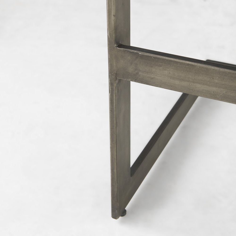 Medium Brown Wood W/ Antique Nickel Finished Metal Frame Bar Stool
