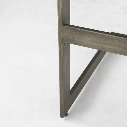 Medium Brown Wood W/ Antique Nickel Finished Metal Frame Bar Stool