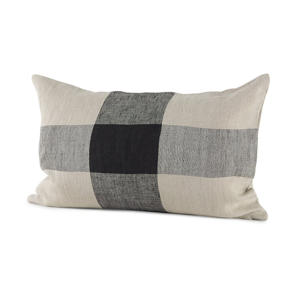Raquel 13L x 21W Beige and Black Fabric Plaid Decorative Pillow Cover