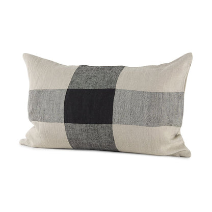Raquel 13L x 21W Beige and Black Fabric Plaid Decorative Pillow Cover