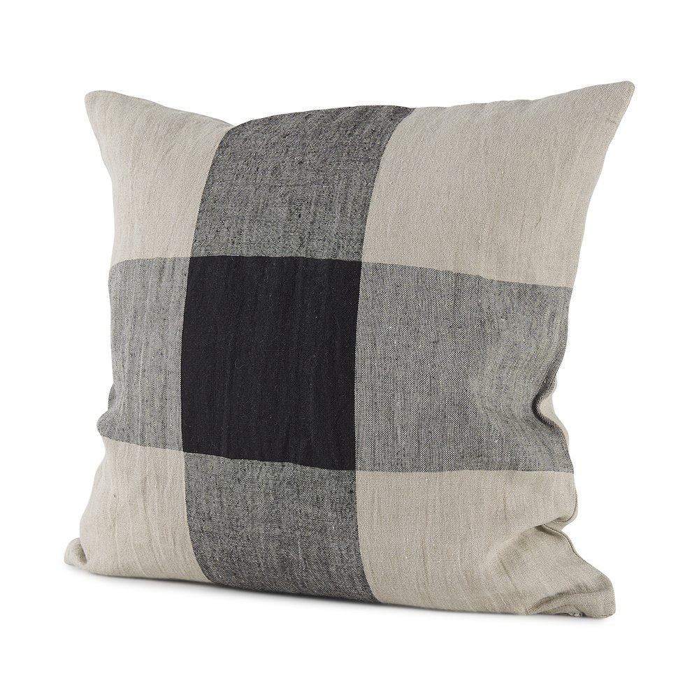 Raquel 18L x 18W Beige and Black Fabric Plaid Decorative Pillow Cover