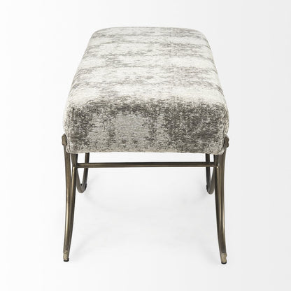 Light and Dark Gray Fabric Seat W/ Antique Gold Metal Frame Bench