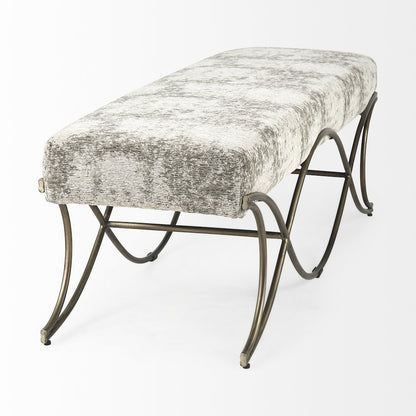 Light and Dark Gray Fabric Seat W/ Antique Gold Metal Frame Bench