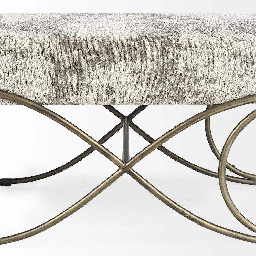 Light and Dark Gray Fabric Seat W/ Antique Gold Metal Frame Bench