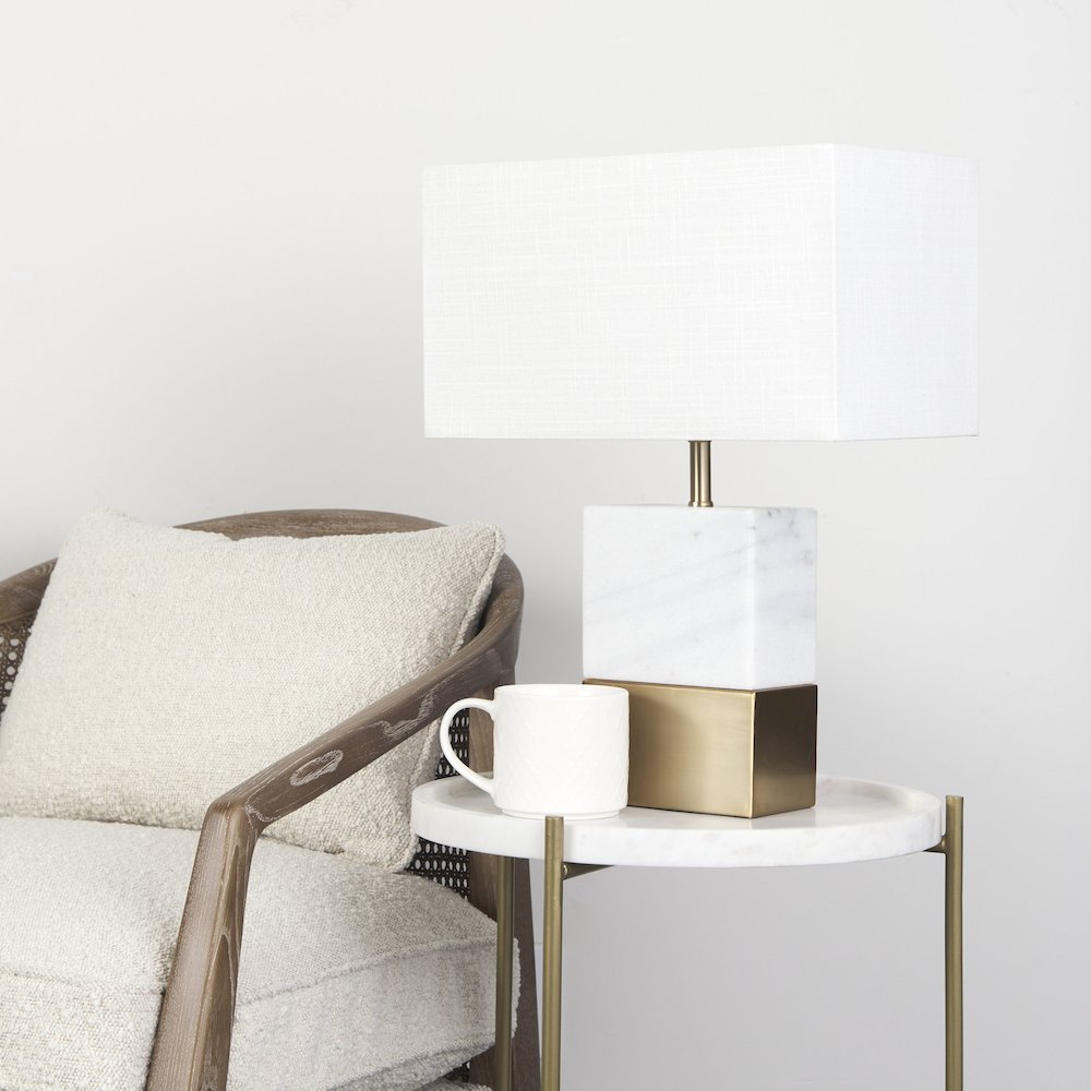 Stella 17L x 17W White Round Marble Top W/Gold Base Accent Table