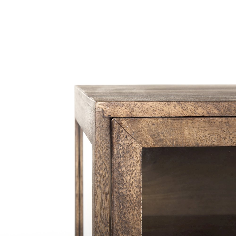 Medium Brown, Black Metal Base w/ 4 Glass Door Cabinets Sideboard