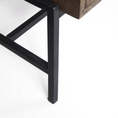 Medium Brown, Black Metal Base w/ 4 Glass Door Cabinets Sideboard