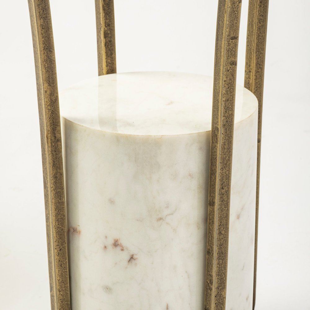 Jacinta II 21" Round Glass Top Metal and Marble Pedestal End/Side Table
