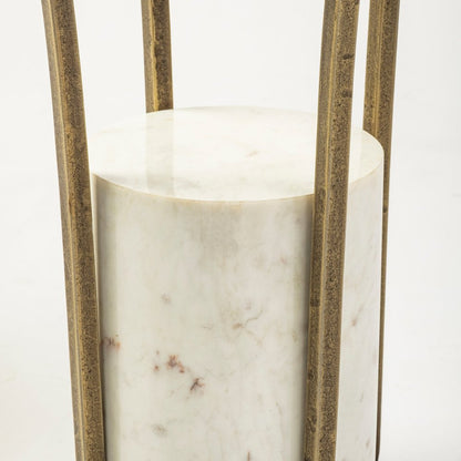 Jacinta II 21" Round Glass Top Metal and Marble Pedestal End/Side Table
