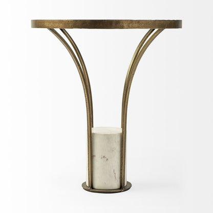 Jacinta II 21" Round Glass Top Metal and Marble Pedestal End/Side Table