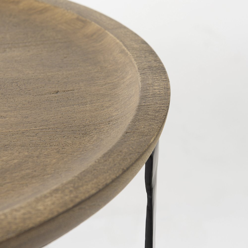 (Set of 2) Light Brown Wood W/ Black Metal Base Round Nesting Side Tables