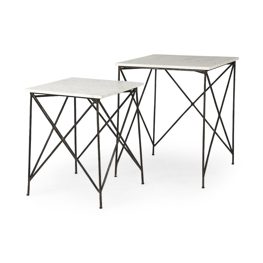 White Marble Top W/Antique Gold Iron Legs End and Side Table