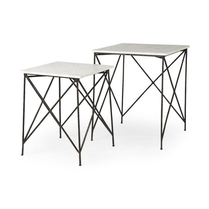 White Marble Top W/Antique Gold Iron Legs End and Side Table